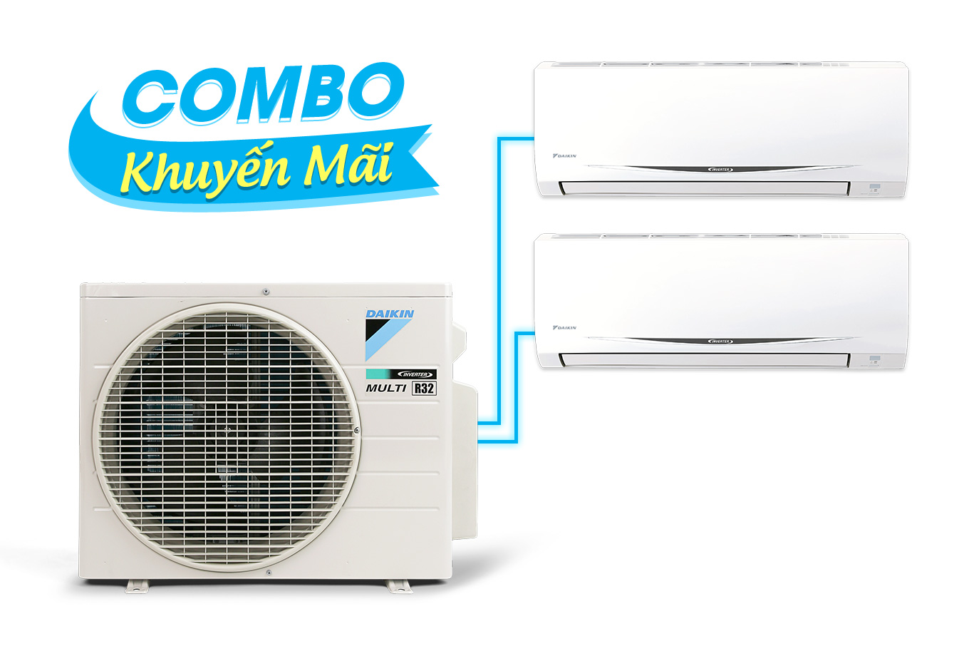 (Combo khuyến mãi) Hệ thống máy lạnh Daikin multi s inverter 3.0HP – 1 dàn nóng 2 dàn lạnh (1.5 + 1.5Hp) MKC70SVMV-CTKC35RVMV+CTKC35RVMV